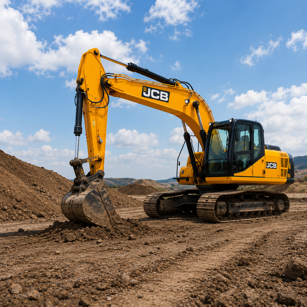 Heavy duty construction site JCB excavator powered by ACCOR hydraulic and gear lubricants